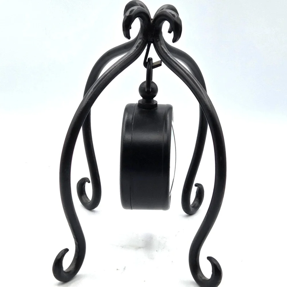 Vintage Black Metal ‎ Swinging Clock, Table Clock, Farmhouse Works Great
